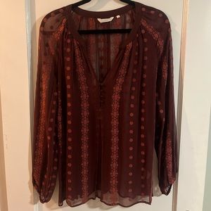 Anthropologie Sheer Burgundy Top